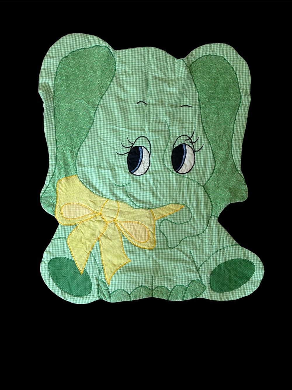 Vintage Elephant Shaped Baby Quilt 37"x44" Unique Blanket Nursery Decor